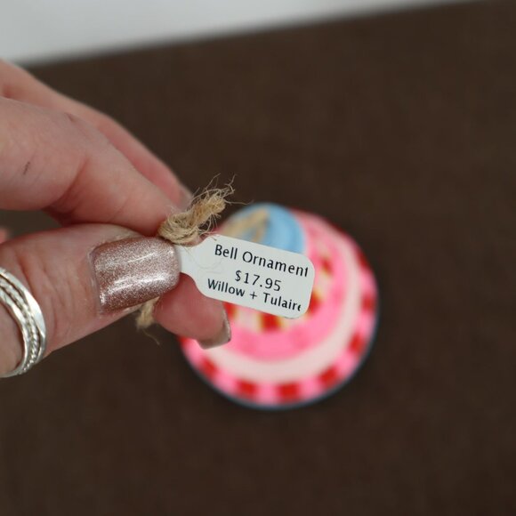 Hand-Painted Bell Ornament Pink Christmas Holiday Decor Whimsical Festive NWT - Picture 7 of 8